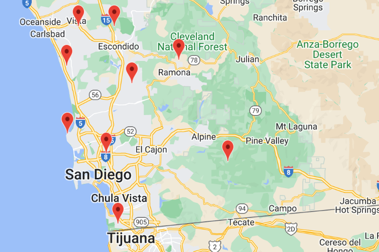 Map of Regenerative Agriculture Farms in San Diego